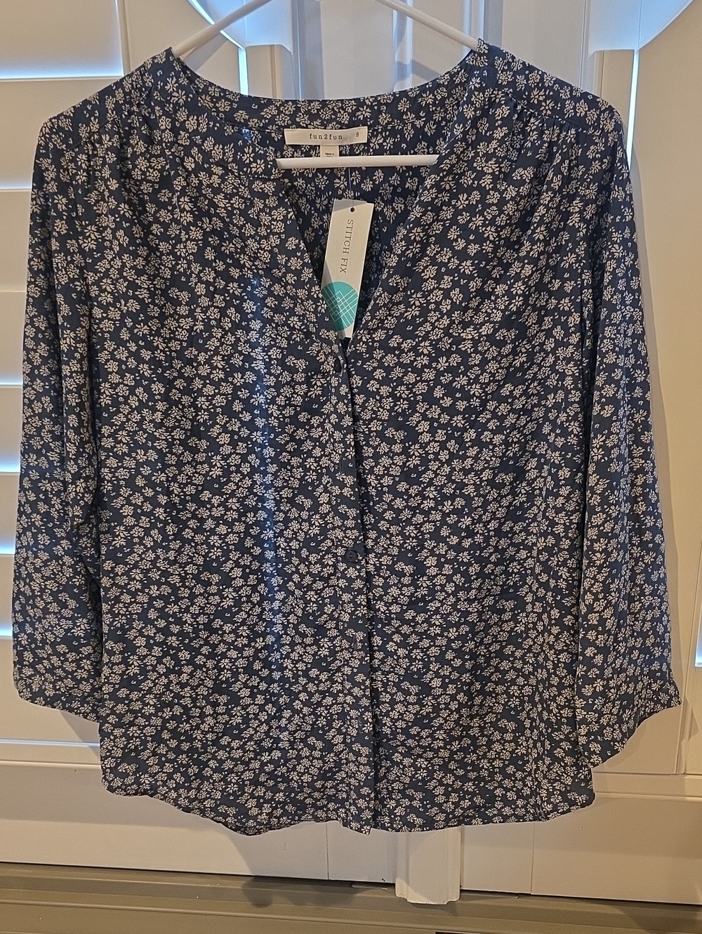 Blue Floral Button-Front Women's Top
